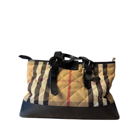 Burberry Nova Check Quilted Canvas Tote Bag Black Leather Gold-Tone Hardware - Picture 2 of 12